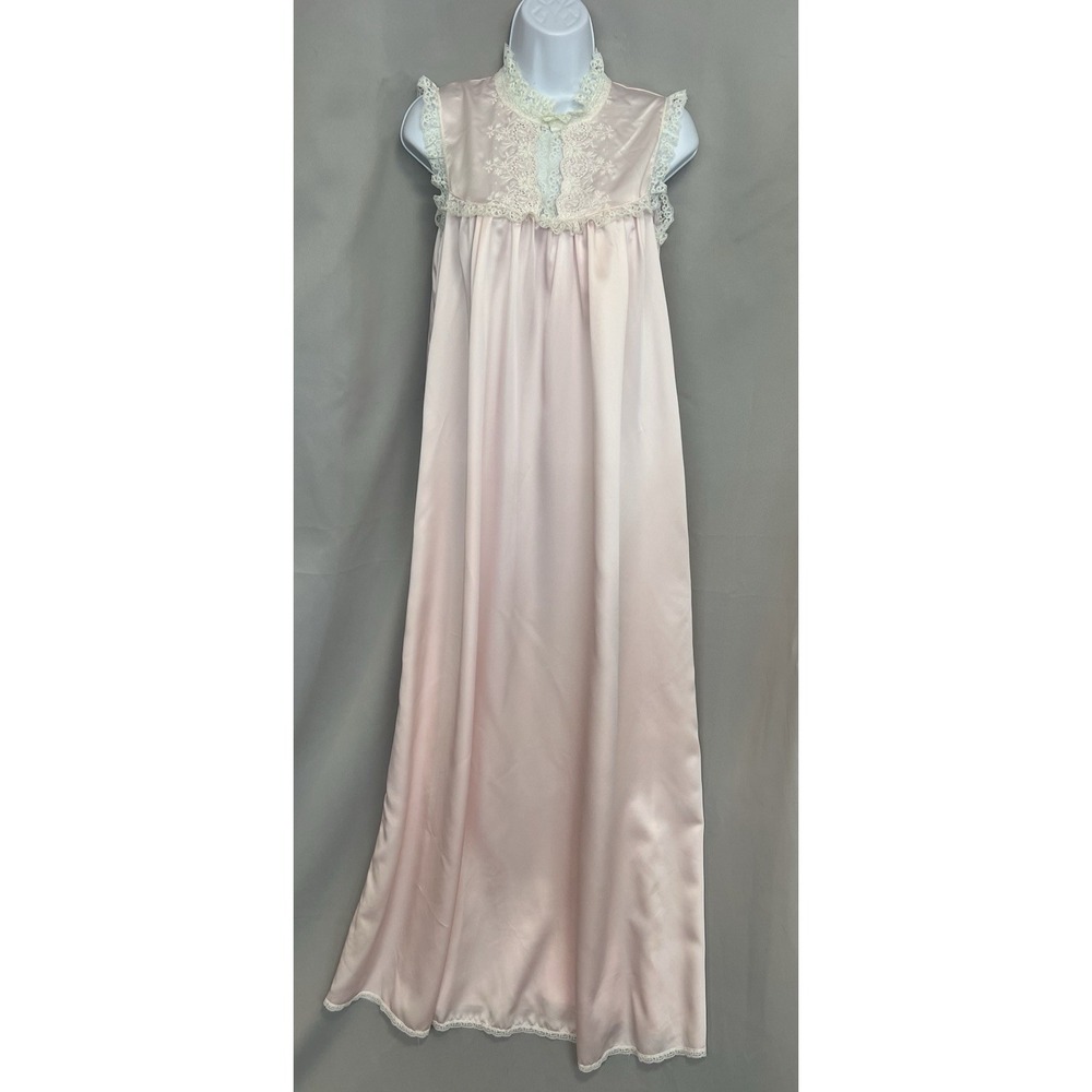 Vintage Eve Stillman‎ Nightgown Womens  P Pink Lace Satin Peignoir Art Deco
